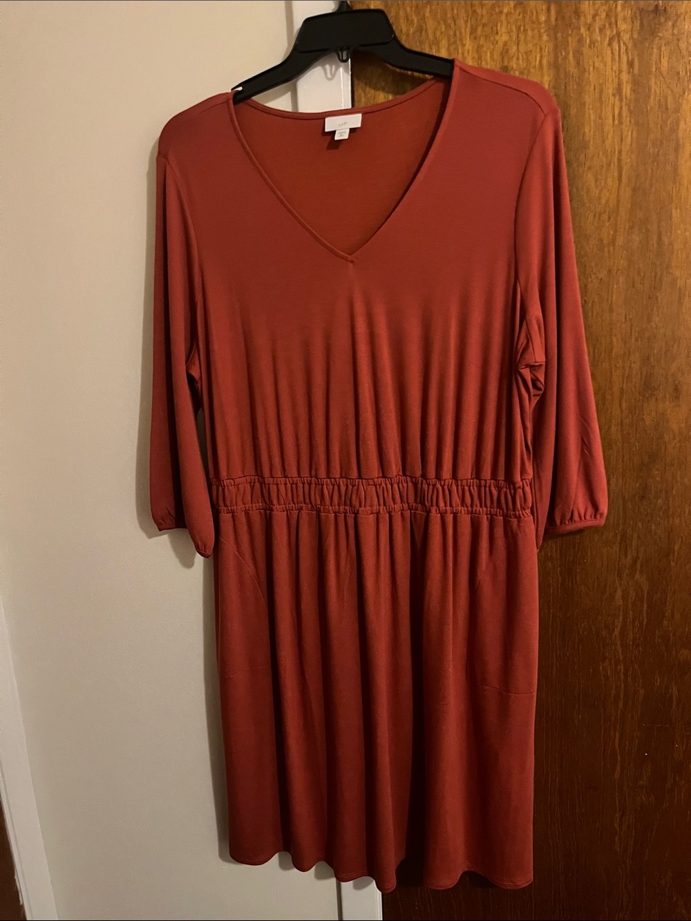J. Jill Brick Red V-Neck Elastic-Waist Midi Dress